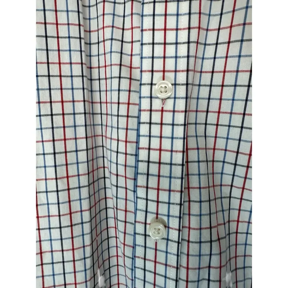 J.Crew Men's White Red Plaid Slim Fit Flex Wrinkle Free Button Down Shirt Size L